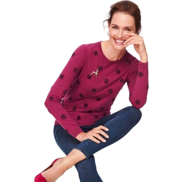 Talbots Sweaters - Talbots Womens Sweater Tinsel Dot Magenta Pink Metallic Crew Lambs Wool Medium